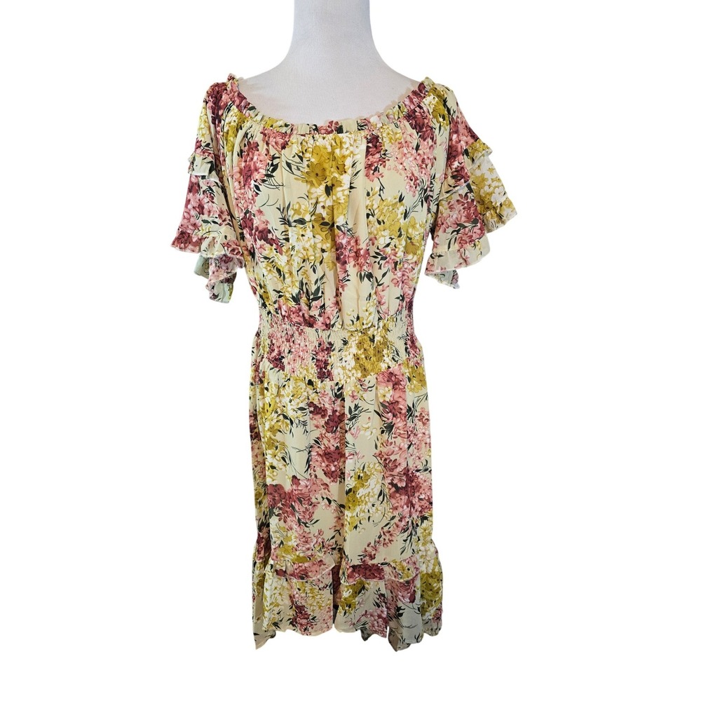 Umgee Women Floral Off Shoulder Smocked Midi Dress High/Low M6037 Large NWT‎